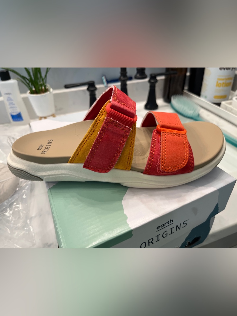 Earth Origins Women's Multi-Color Velcro Slide Sandal